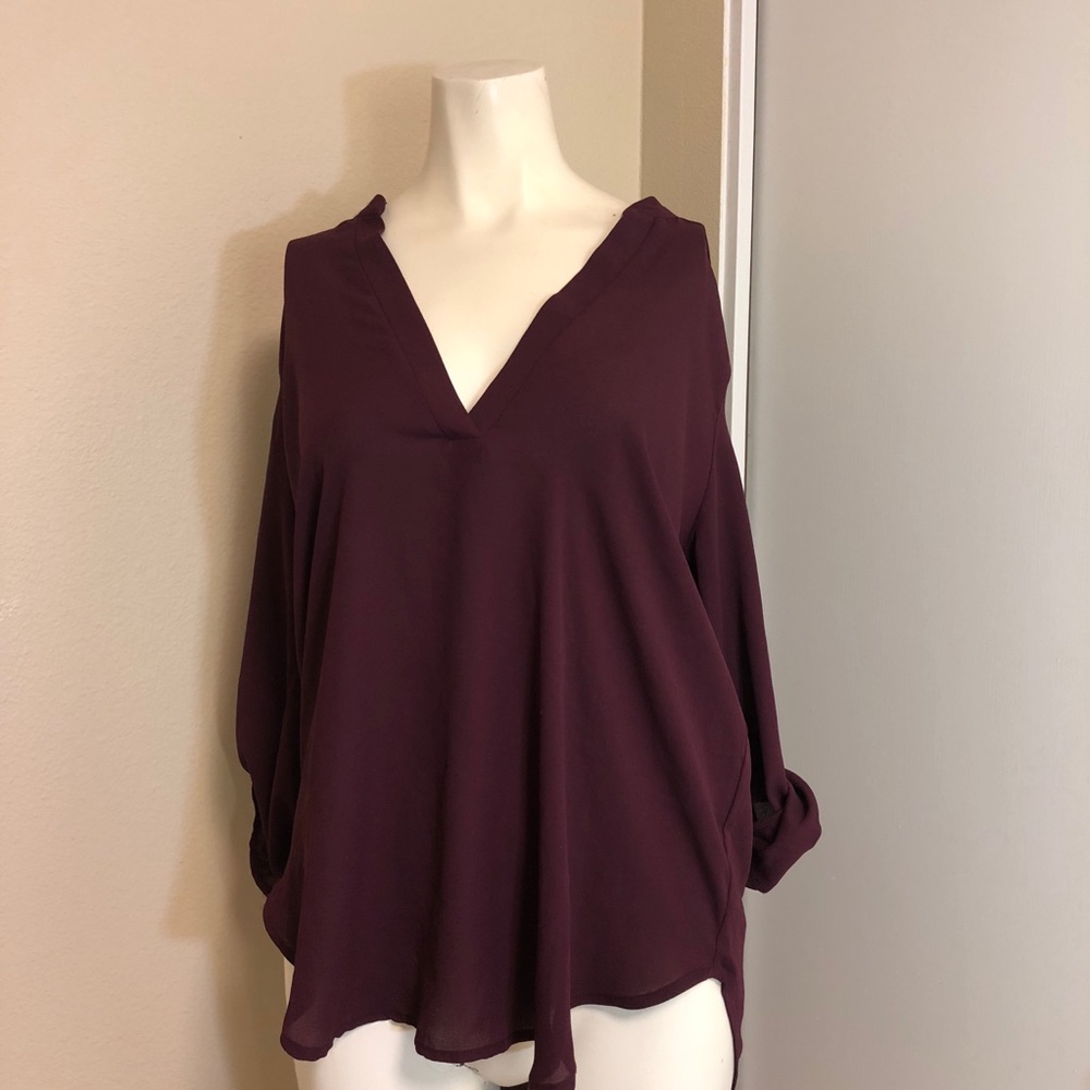 SemiSheer Lush Maroon high/low blouse size S